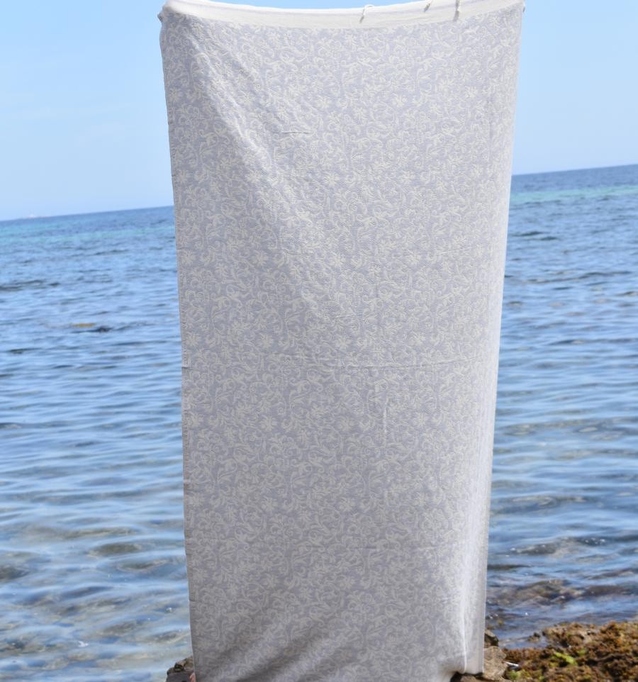 Paréo Fouta Coton Recyclé 90x170cm - Unisexe, Absorbant, Franges, Pour Plage Piscine Mer, Multicolore (Gris)