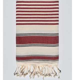 Serviette de plage ziwane blanc crème, noir et bordeaux Fouta Tunisia - 1