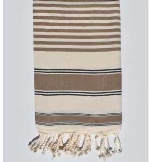 Serviette de plage ziwane blanc crème, noir et bistre Fouta Tunisia - 1