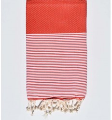 FOUTA NID D'ABEILLE ocre rouge avec rayures Fouta Tunisia - 1