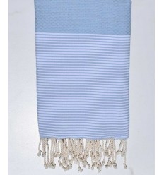 Serviette de plage nid d'abeille bleu dragée Fouta Tunisia - 1