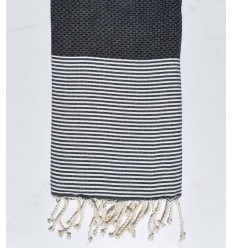 Serviette de plage nid d'abeille bleu de minuit Fouta Tunisia - 1