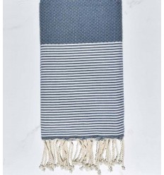 Serviette de plage nid d'abeille bleu pastel foncé Fouta Tunisia - 1