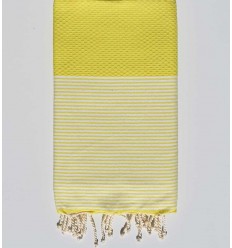 Serviette de plage nid d'abeille jaune chrome Fouta Tunisia - 1