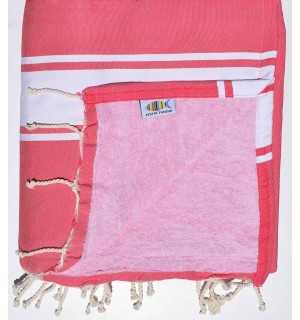 fouta doublée éponge rose fushia et rose clair  - 2