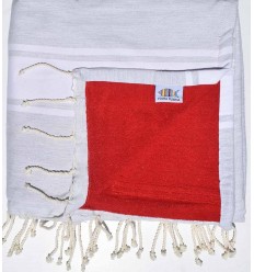 Fouta doublée éponge gris très clair et rouge Fouta Tunisia - 1