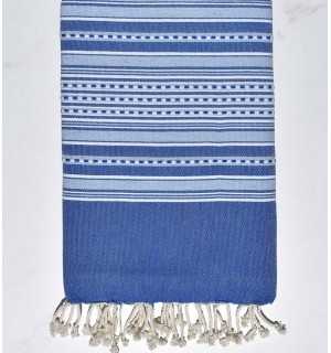 Serviette de plage arabesque bleu et bleu fumée Fouta Tunisia - 1 2