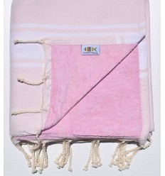 Serviette de plage doublée éponge rose très clair Fouta Tunisia - 1