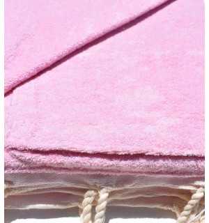 Serviette de plage doublée éponge rose très clair Fouta Tunisia - 1 2