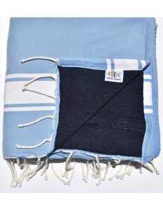 Serviette de plage doublée éponge lavande et bleu nuit Fouta Tunisia - 1 2