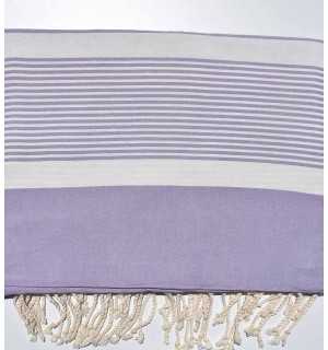 Jeté violet lavande rayée blanc crème Fouta Tunisia - 1