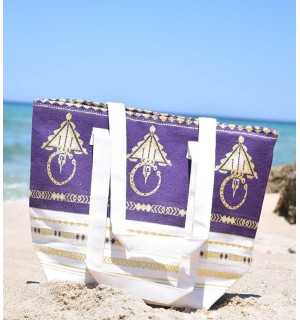 Sac de plage khlela blanc crème et violet Fouta Tunisia - 1