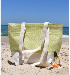 Sac de plage khlela blanc crème et vert clair Fouta Tunisia - 1