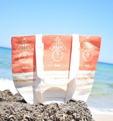 Sac de plage khlela blanc crème et orange Fouta Tunisia - 1