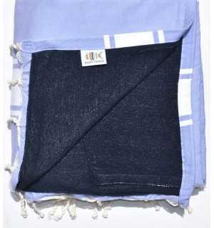 Serviette de plage doublée éponge lavande et bleu nuit Fouta Tunisia - 1