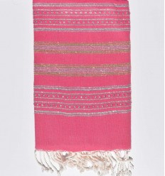 Serviette de plage rose fushia avec lurex argent et doré Fouta Tunisia - 2