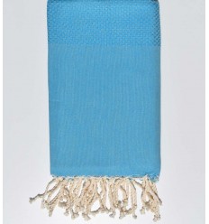 Serviette de plage nid d'abeille unie bleu Cyan Fouta Tunisia - 1