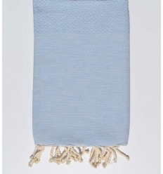 Serviette de plage nid d'abeille unie bleu pastel clair Fouta Tunisia - 1