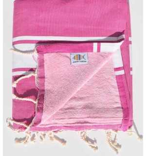 Serviette de plage doublée éponge rose violacé et rose clair Fouta Tunisia - 1