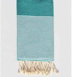 Serviette de plage nid d'abeille vert sarcelle Fouta Tunisia - 1