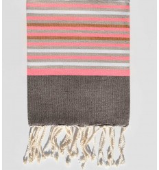 Serviette de plage enfant taupe,rose fluo, grége et blanc Fouta Tunisia - 1