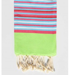 Serviette de plage enfant vert fluo ,rose,bleu ciel et blanc Fouta Tunisia - 1