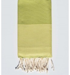 Serviette de plage en nid d'abeille vert pistache rayée jaune beurre Fouta Tunisia - 1