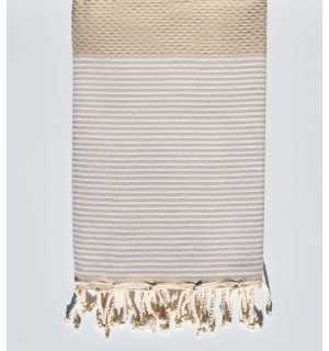 Serviette de plage en nid d'abeille beige sable  - 1