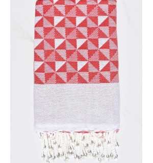 Fouta jacquard géométrique rouge et blanc Fouta Tunisia - 1