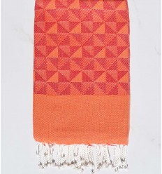 Fouta jacquard géométrique rouge et orange Fouta Tunisia - 1