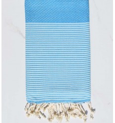 Fouta nid d'abeille bleu azur avec rayures Fouta Tunisia - 1