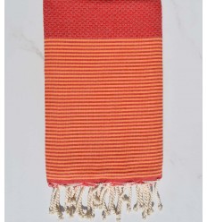 Fouta nid d'abeille rouge feu avec rayures Fouta Tunisia - 1