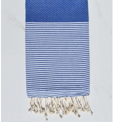 FOUTA NID D'ABEILLE bleu cérule rayée blanc Fouta Tunisia - 1