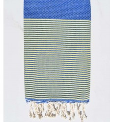 Fouta nid d'abeille bleu moyen avec rayures Fouta Tunisia - 1