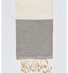 FOUTA NID D'ABEILLE beige clair rayée marron Fouta Tunisia - 1