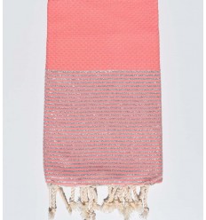 Fouta en nid d'abeille rose incarnadin clair avec lurex Fouta Tunisia - 1