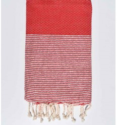 Fouta nid d'abeille rouge avec lurex argent Fouta Tunisia - 1