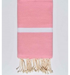 Fouta nid d'abeille rose clair avec bandes blanche Fouta Tunisia - 1