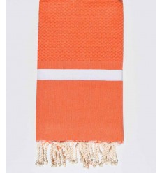 Fouta nid d'abeille orange avec bandes blanche Fouta Tunisia - 1