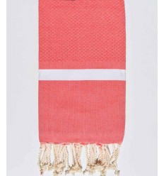 Fouta nid d'abeille rose Incarnadin avec bandes blanche Fouta Tunisia - 1