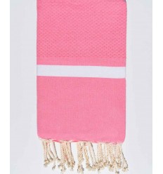 Fouta nid d'abeille rose avec bandes blanche Fouta Tunisia - 1