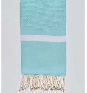 Fouta nid d'abeille vert d'eau bandes blanche Fouta Tunisia - 1