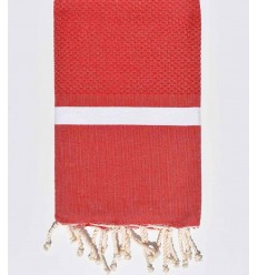 Fouta nid d'abeille rouge avec bandes blanche Fouta Tunisia - 1