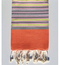 Fouta plate enfant orange, gris, rose clair et jaune fluo Fouta Tunisia - 1