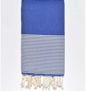 Fouta nid d'abeille bleu klein avec rayures  - 1