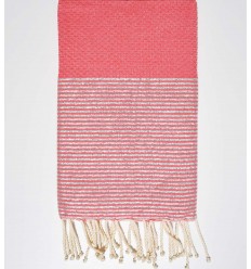 Fouta nid d'abeille rose incarnadin avec lurex Fouta Tunisia - 1