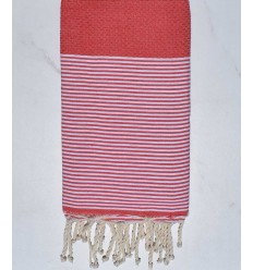 FOUTA NID D'ABEILLE rose incarnat rayée blanc Fouta Tunisia - 1