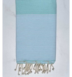 Fouta nid d'abeille turquoise avec rayures Fouta Tunisia - 1