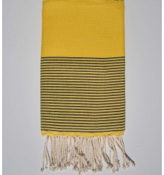 Fouta nid d'abeille jaune avec rayures ardoise Fouta Tunisia - 1