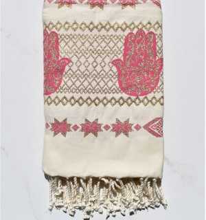 Fouta Khomsa rose foncé Fouta Tunisia - 1 2